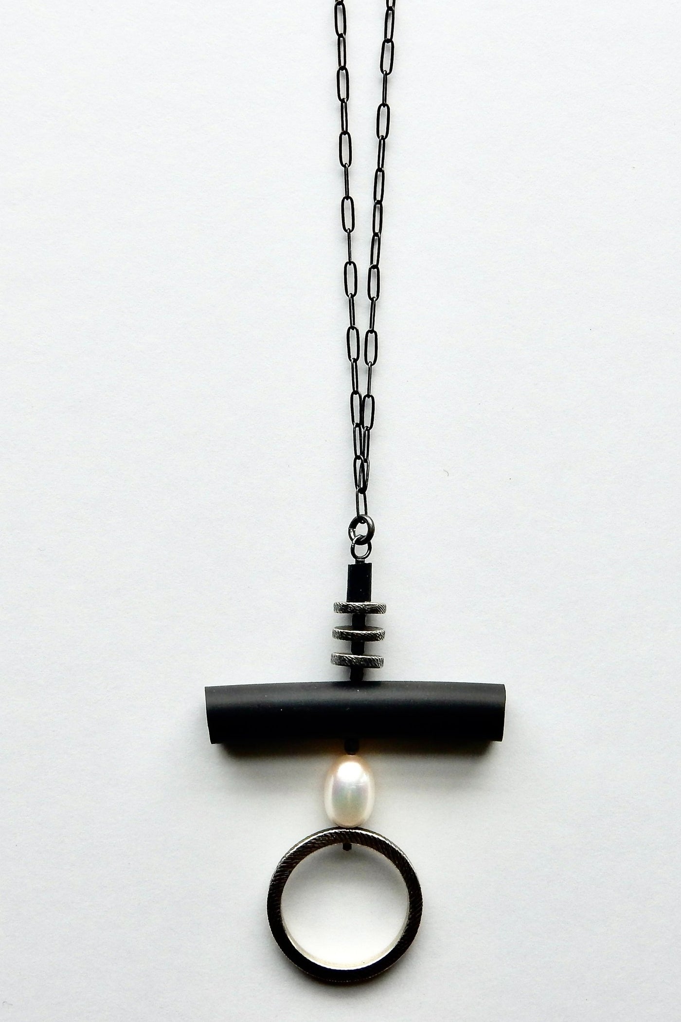 Silver, Pearl, and Rubber Necklace