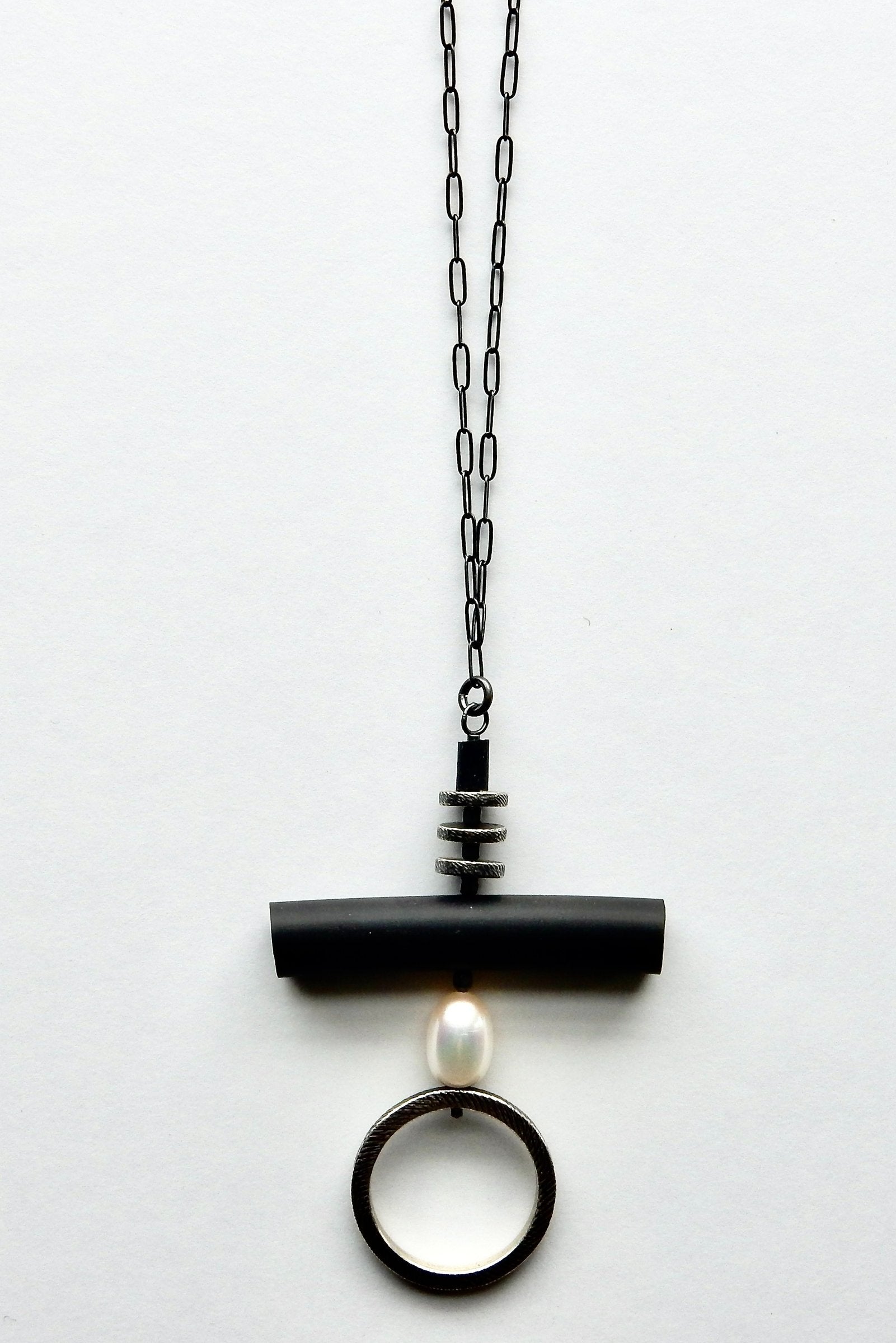 Silver, Pearl, and Rubber Necklace