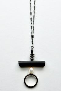 Silver, Pearl, and Rubber Necklace