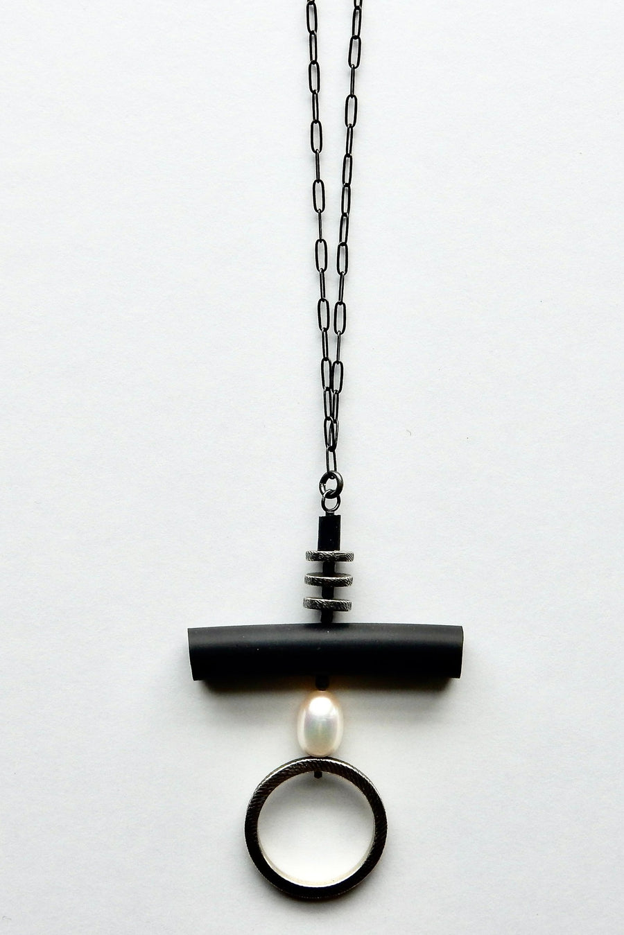 Silver, Pearl, and Rubber Necklace