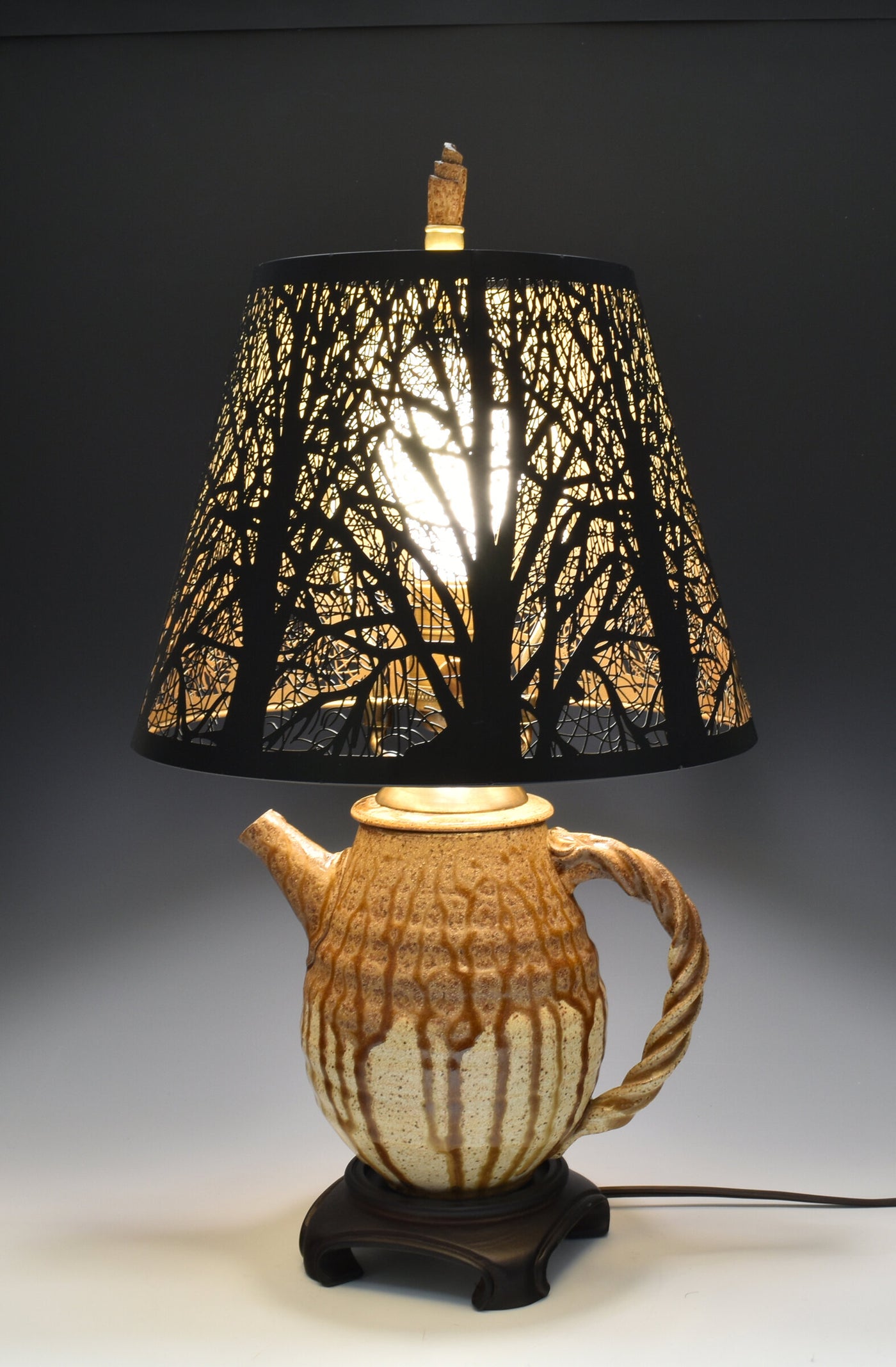 Stoneware Teapot Lamp with Steel Branch Shade
