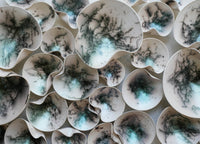 Raku Wall Sculpture Set with Green Luster, 16 Piece