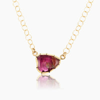 Bright Pink Tourmaline Gold Necklace