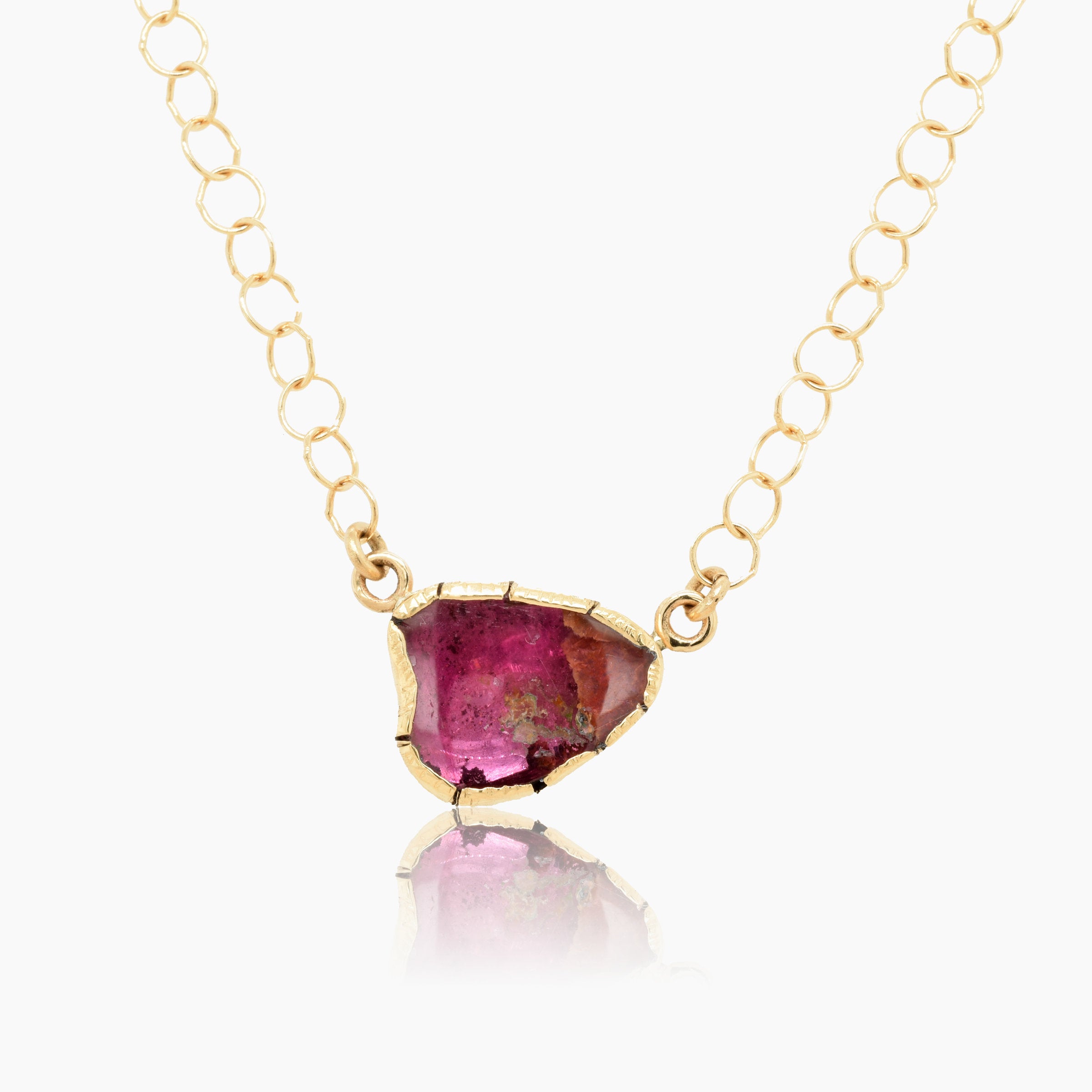 Bright Pink Tourmaline Gold Necklace