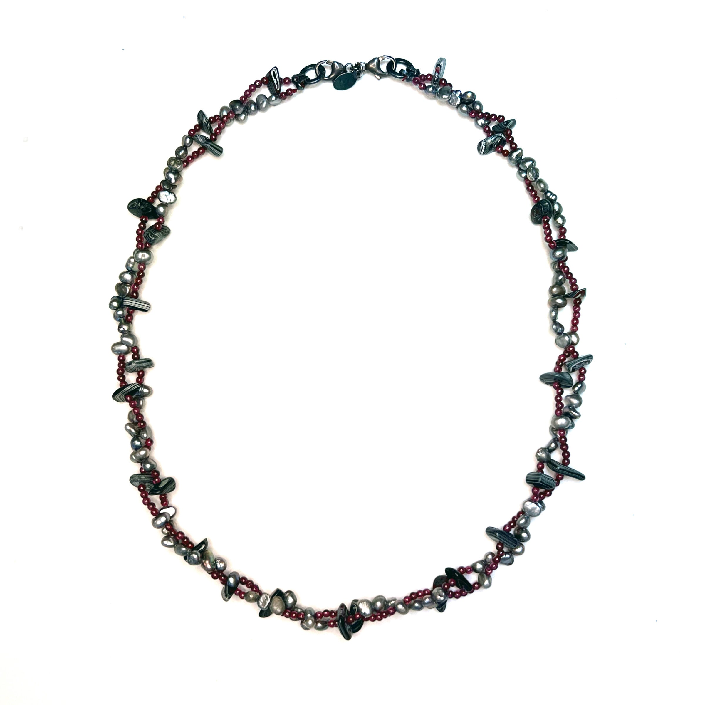 Garnet, Pearl & Fordite Necklace