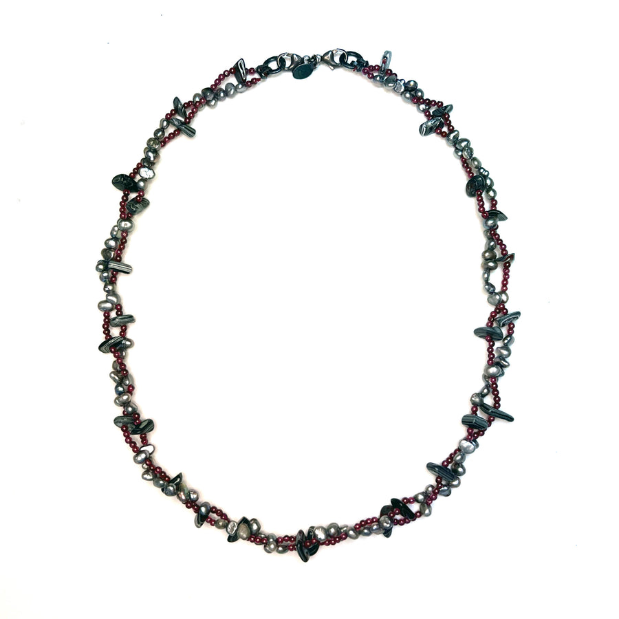 Garnet, Pearl & Fordite Necklace