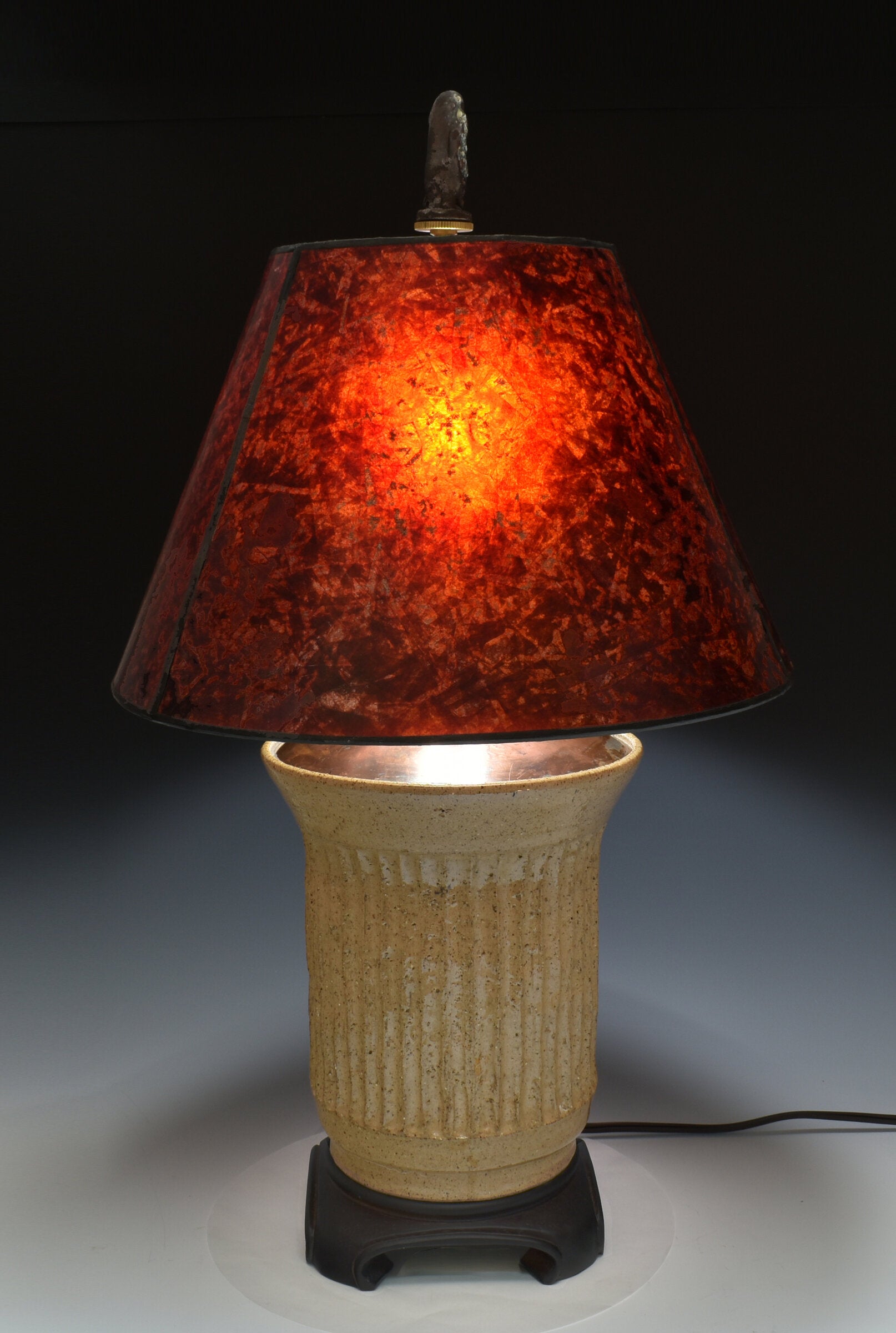Stoneware and Mahogany Table Lamp with Mica Shade 2