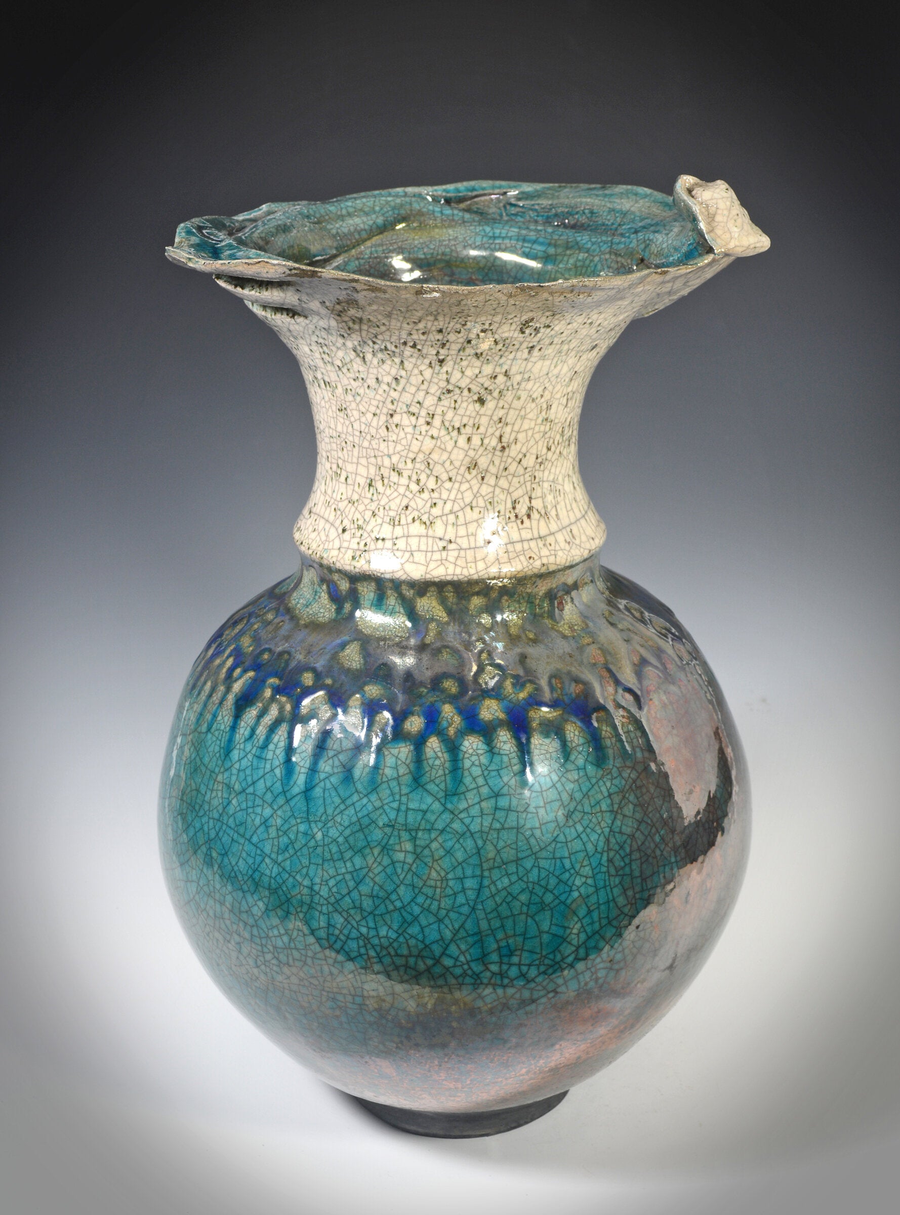 Sea and Sky Raku Vase