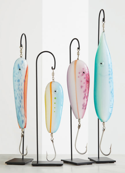 dichroic glass fishing lures CastMan Sea Long Casting Holographic Minnow Lure 60g:2oz and Mahi Spotted Blue Dichroic Squid