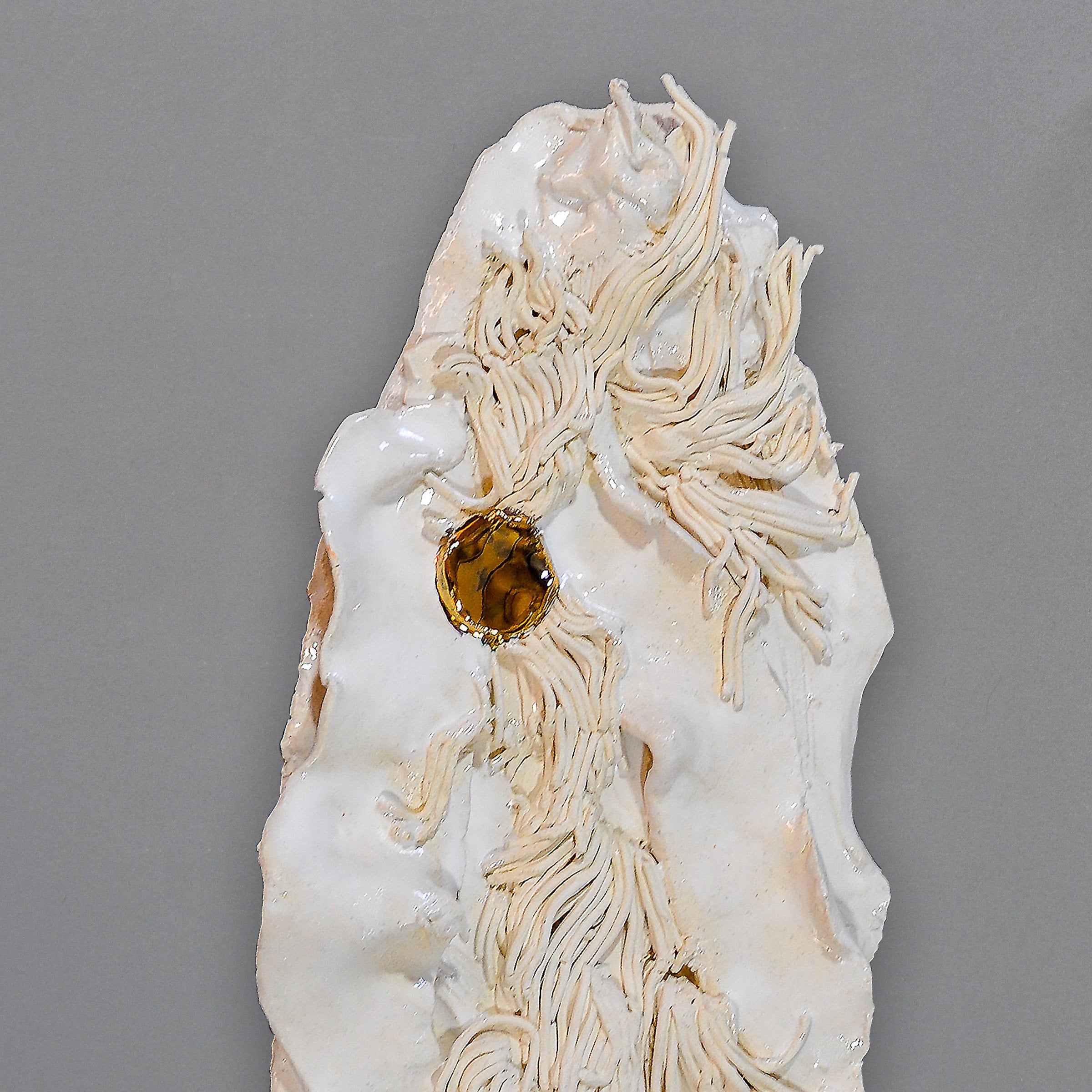 White Wall glazed Ceramic Sculpture with Gold Accents