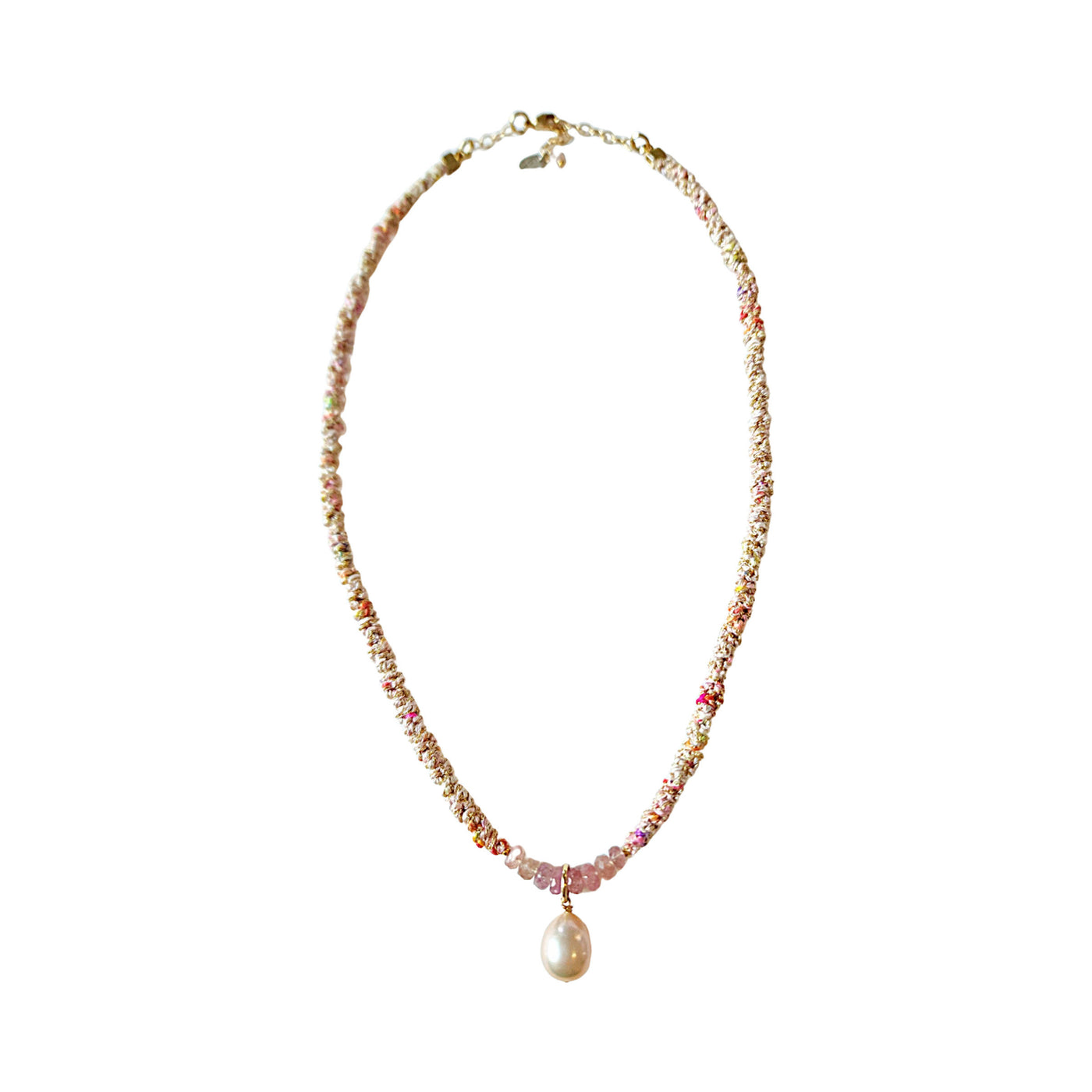Edison Pearl, Pink Sapphires, and Silk Necklace
