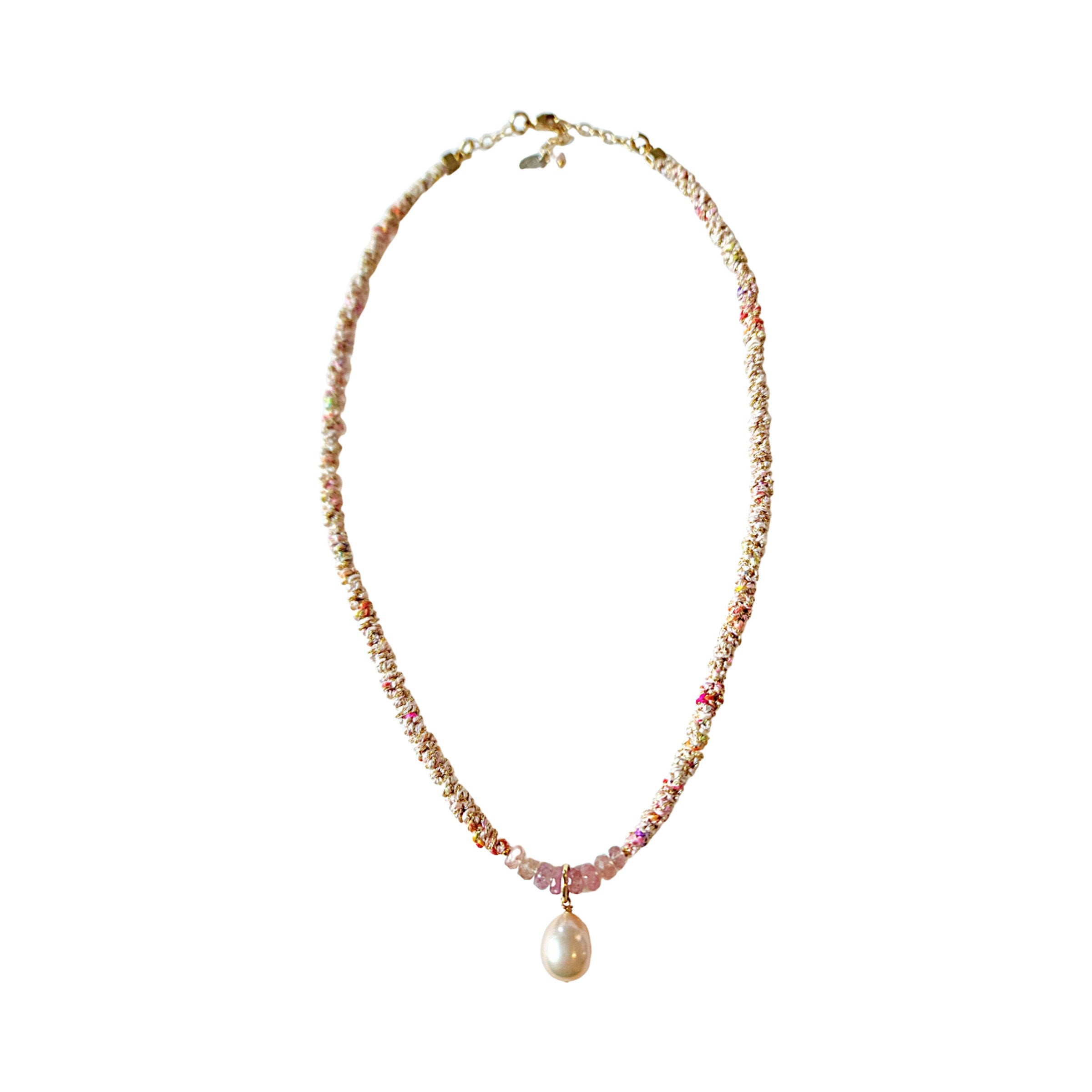 Edison Pearl, Pink Sapphires, and Silk Necklace