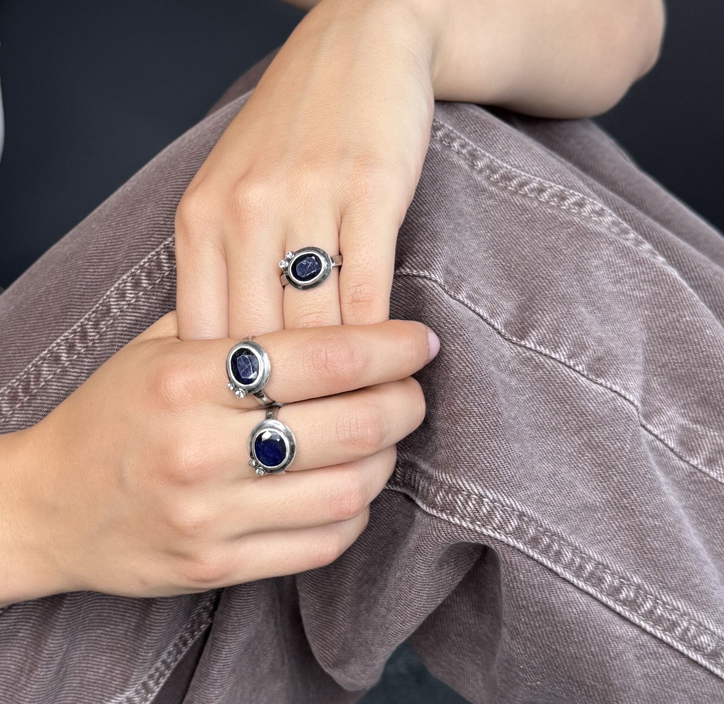 Silver Sapphire and Diamond Ring