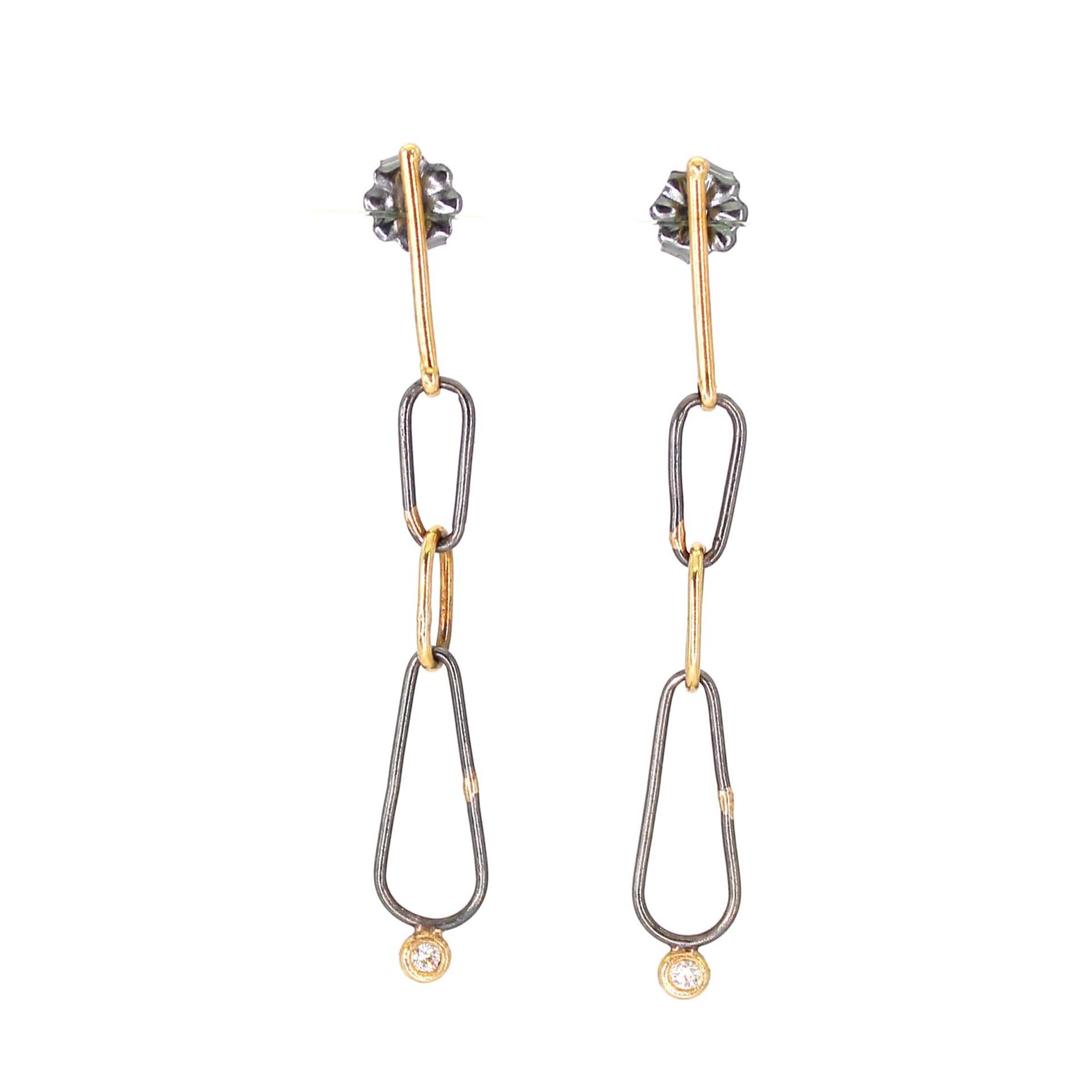 Gold, Silver & Diamond Chain Earrings