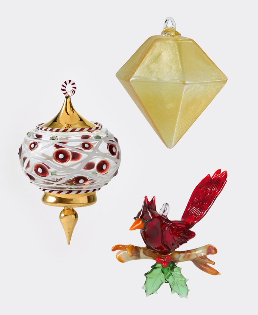 Three decorative Christmas ornaments: Holiday Cheer is Here