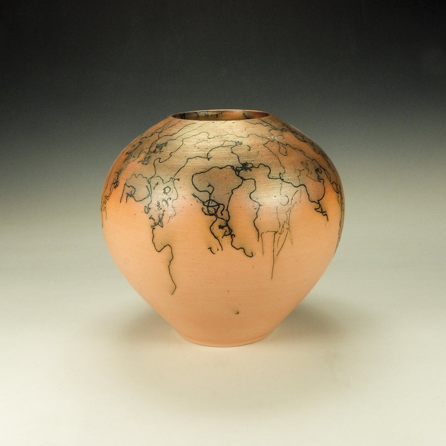 Round Orange Horsehair Raku Pottery