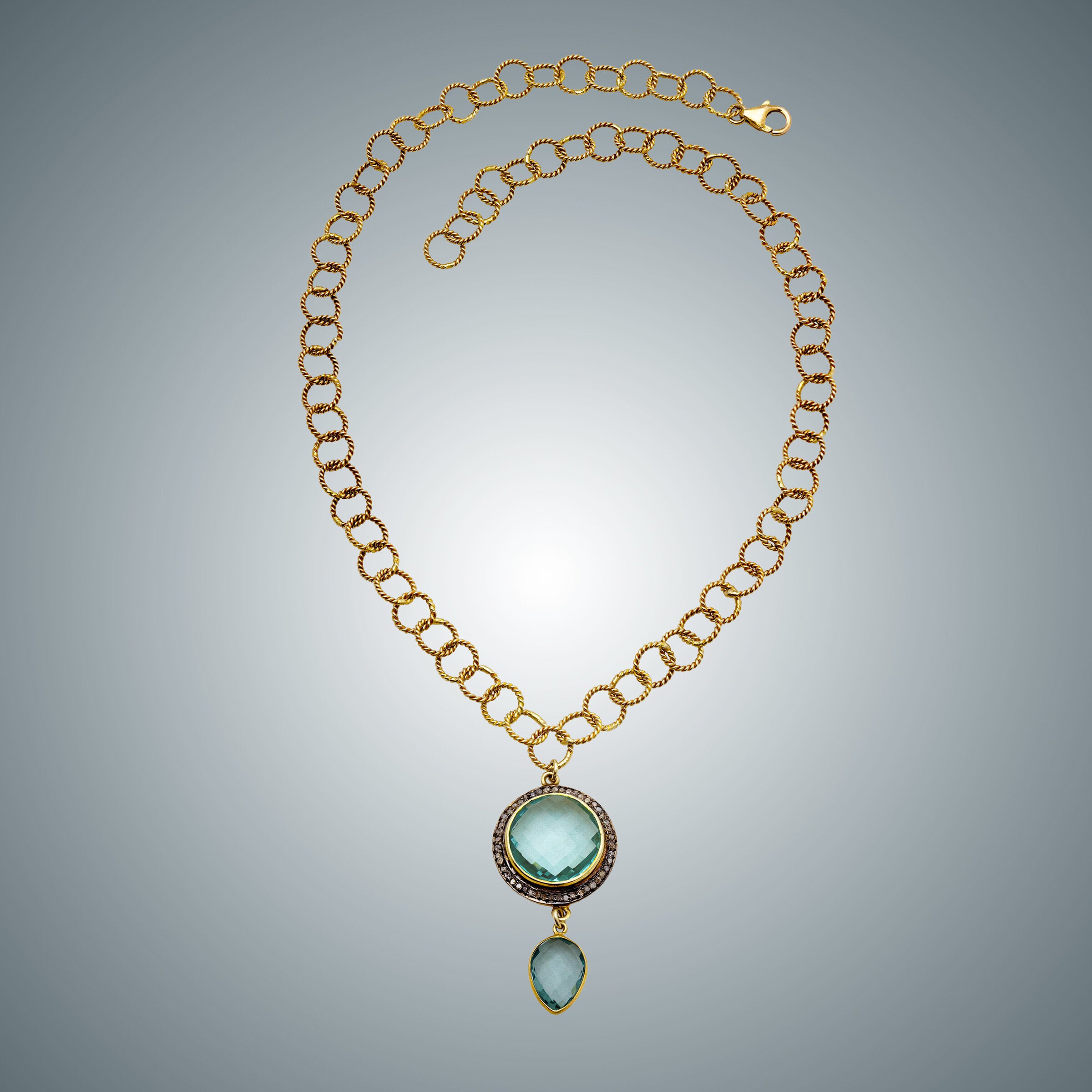 Vermeil, Diamond & Aqua Quartz Necklace