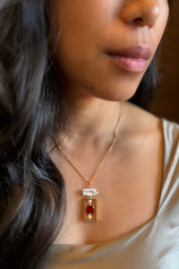 Biwa Pearl & Red Glass Pendant