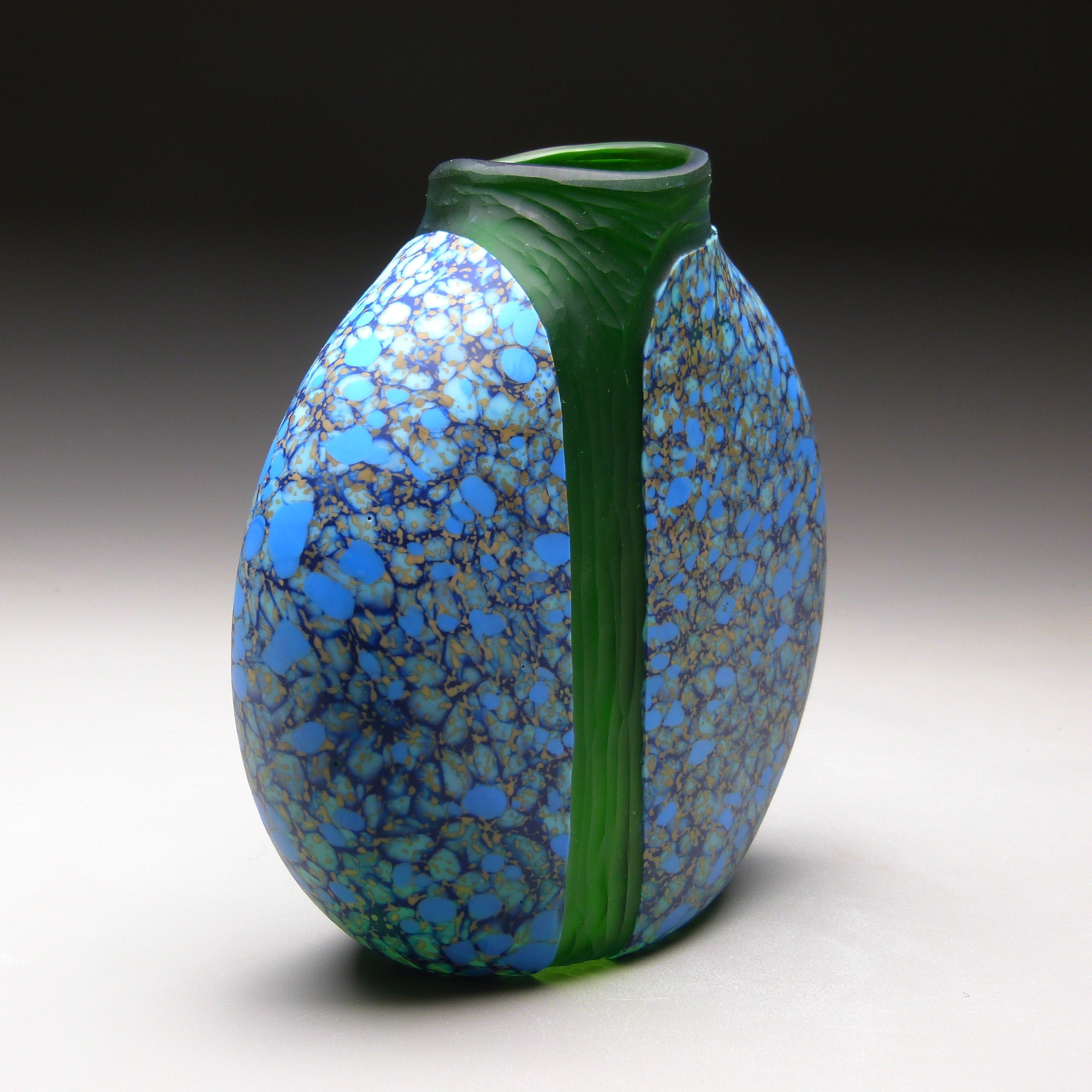 Blue Cascade Vase  with Green Interior