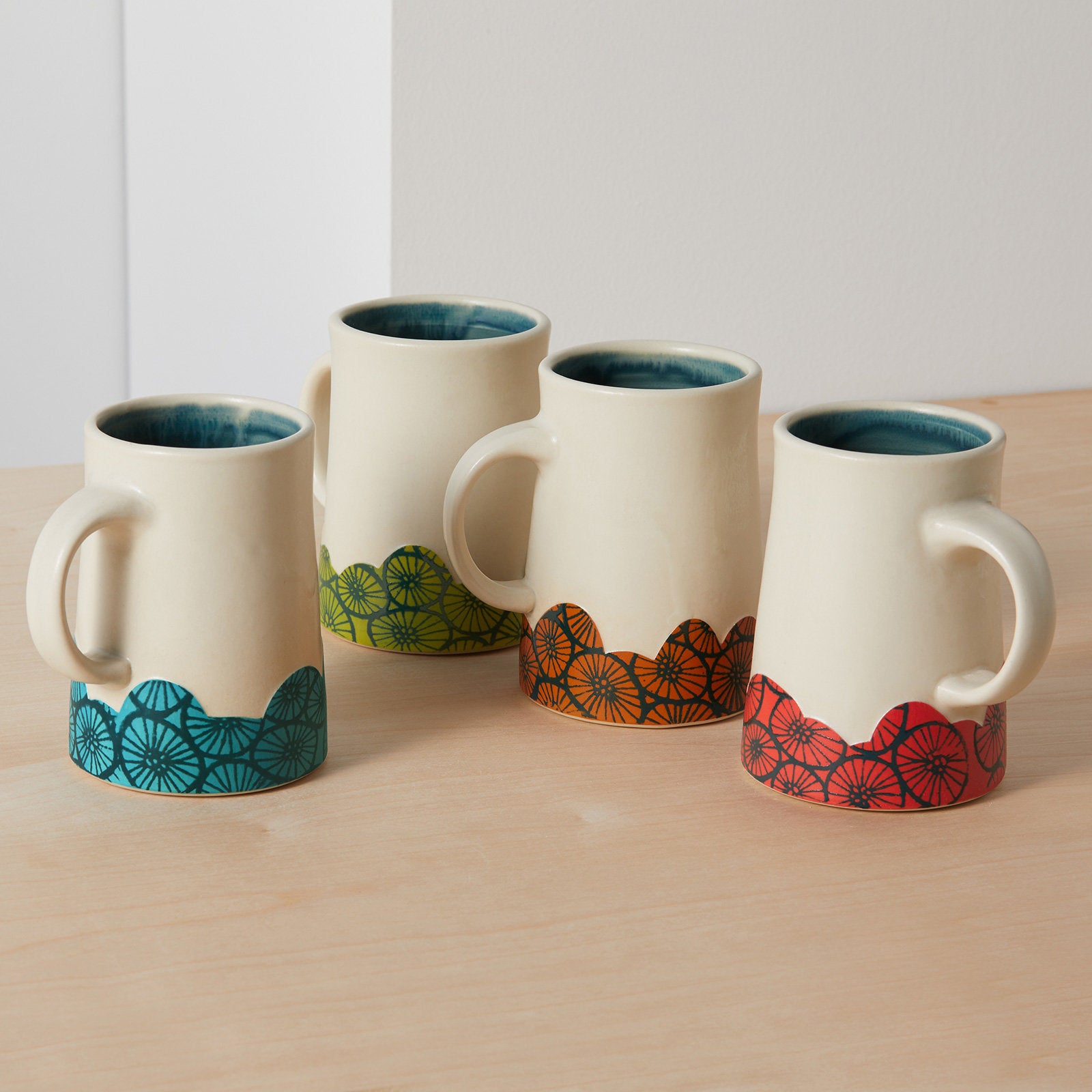 left to right: teal, grass, tangerine, persimmon