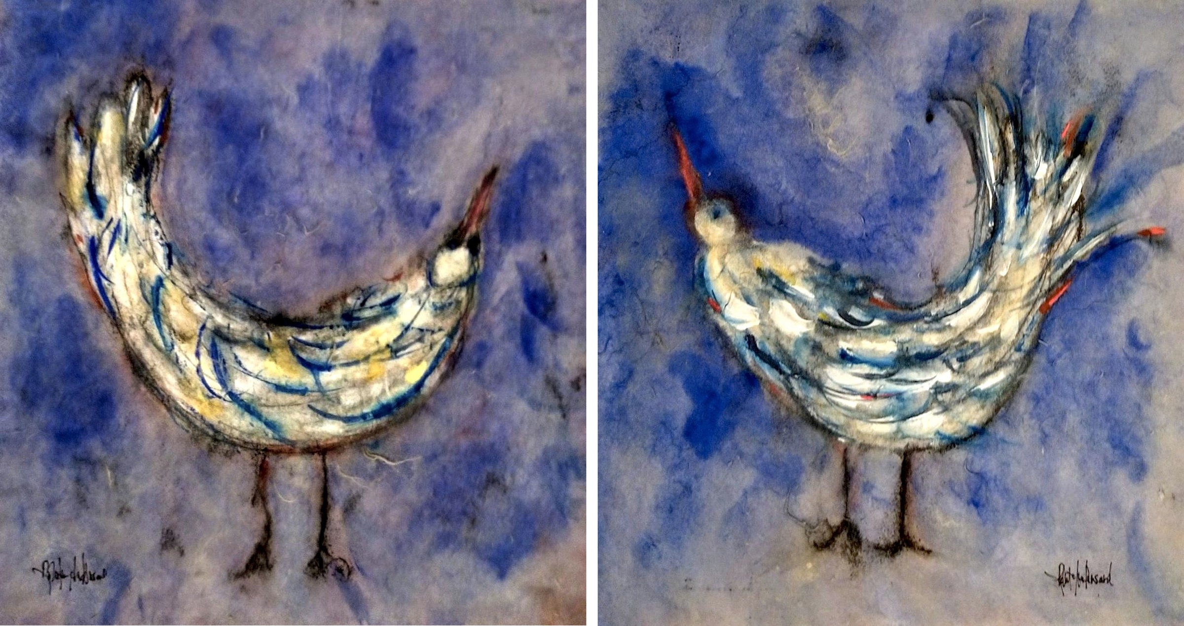 Blue Bird With Tail Feathers 1 and 2