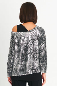 Metallic Crochet Boatneck Sweater