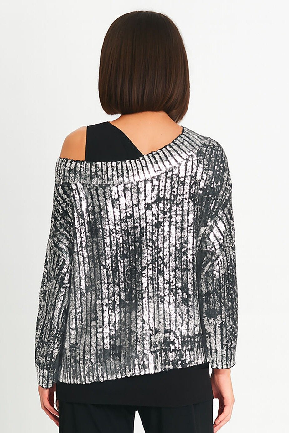 Metallic Crochet Boatneck Sweater