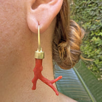 Asymmetrical Red Coral Branch Earrings