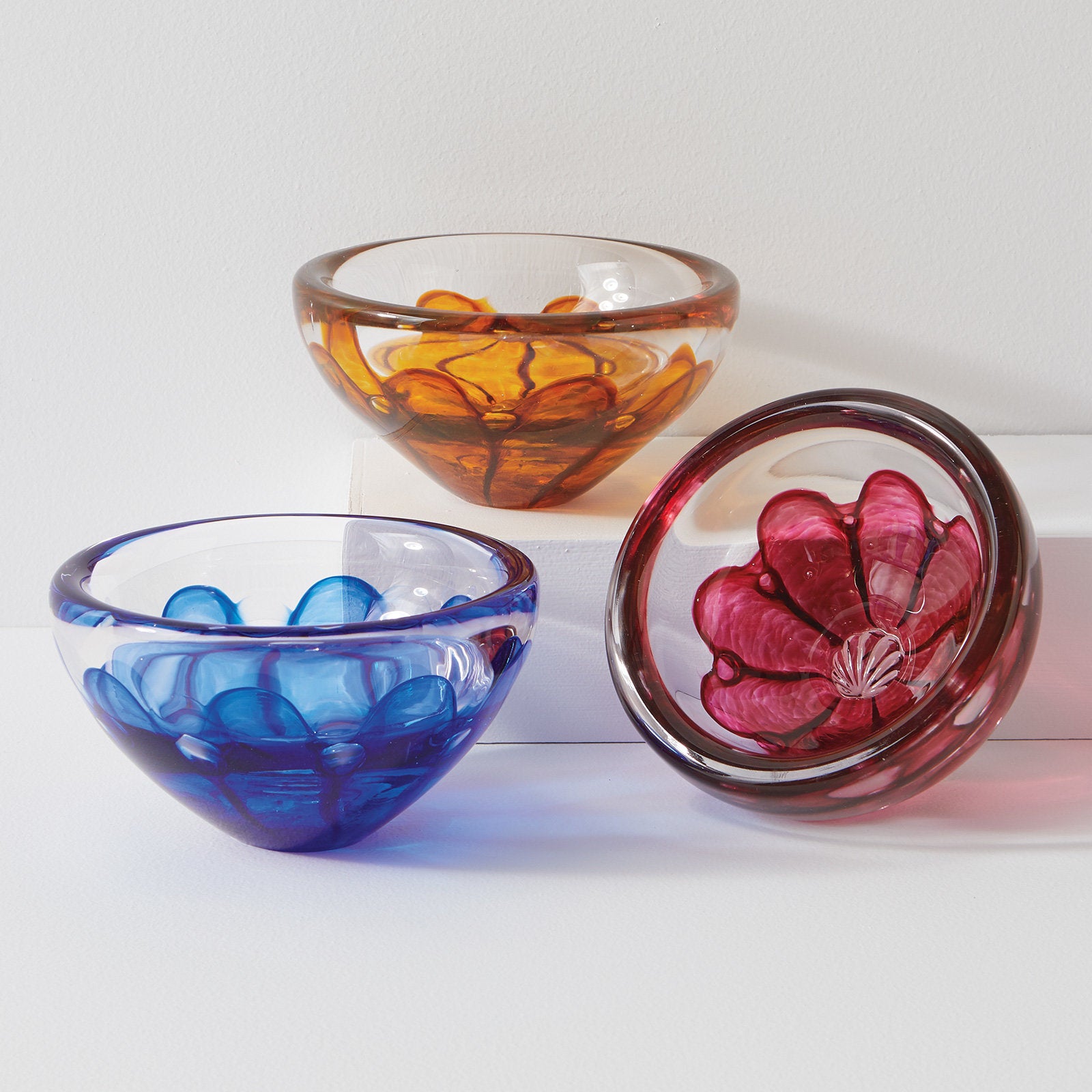 left to right: cerulean blue, gold topaz, pink