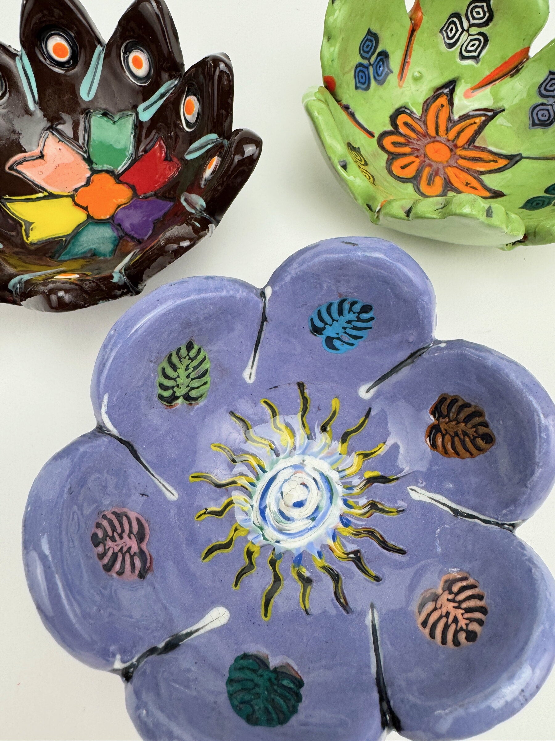 Mini Flower Bowl Set in Black, Purple and Green