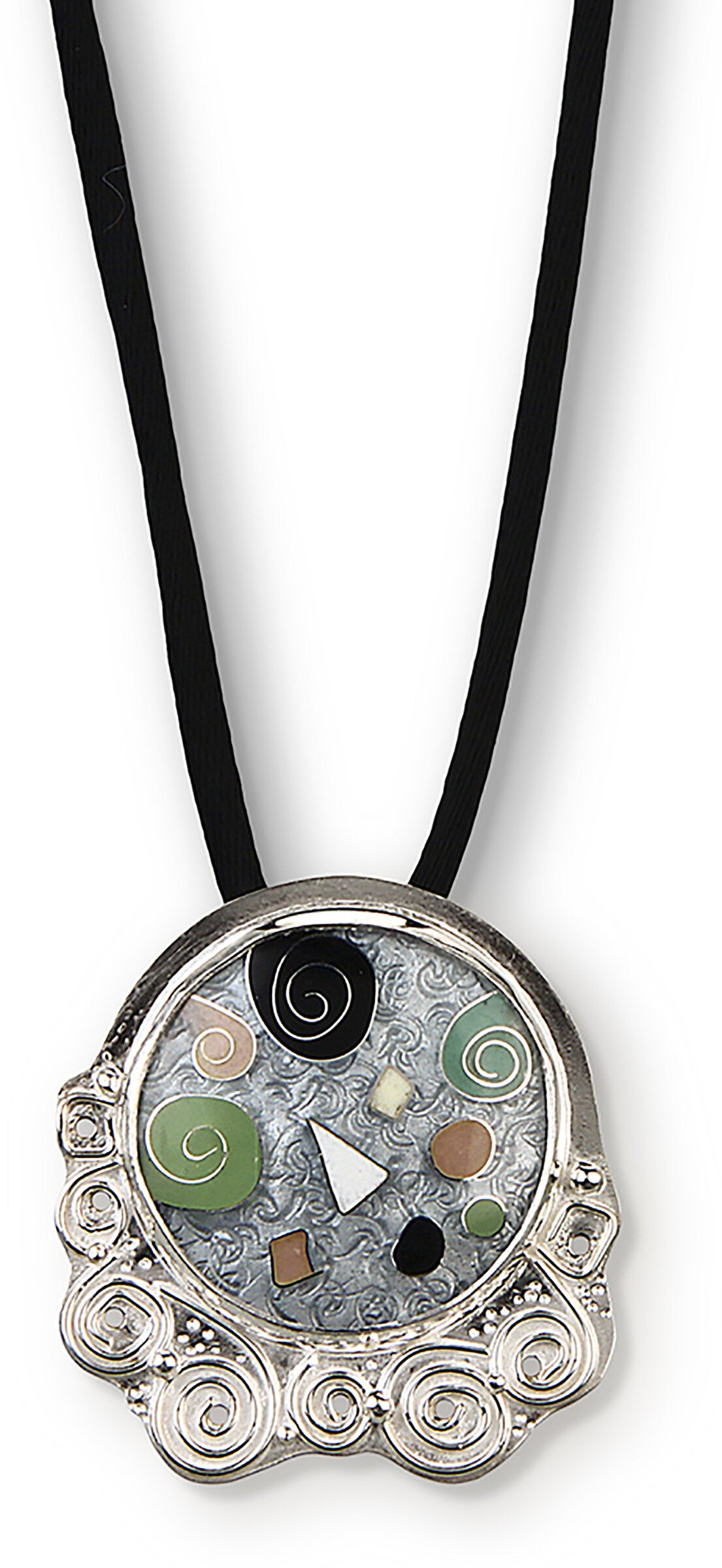 Silver Swirl Cloisonne Pendant with Jade Accent