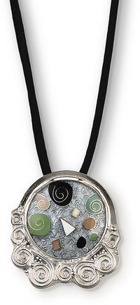 Silver Swirl Cloisonne Pendant with Jade Accent