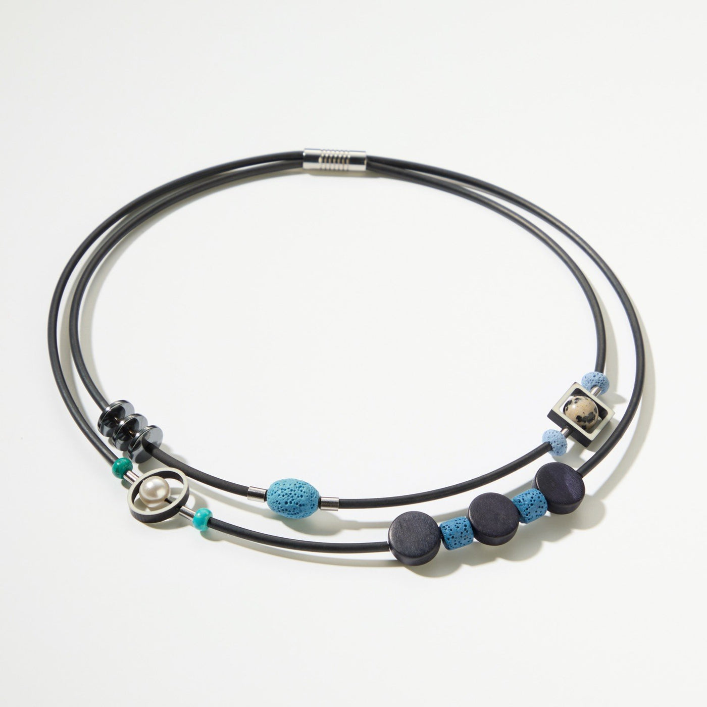 Blue Double Wrap Mixed Media Necklace