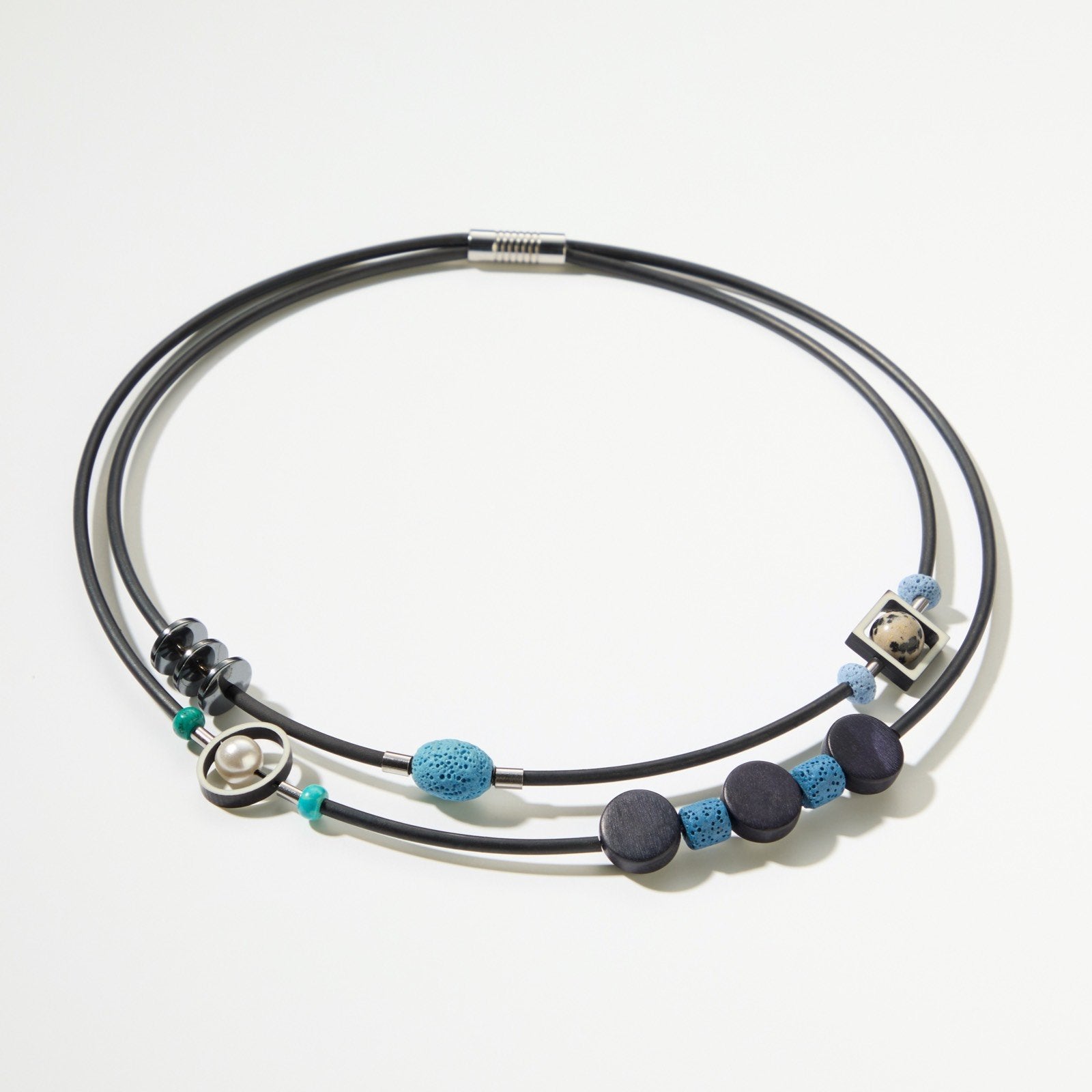 Blue Double Wrap Mixed Media Necklace