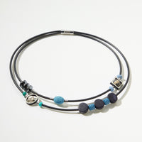 Blue Double Wrap Mixed Media Necklace