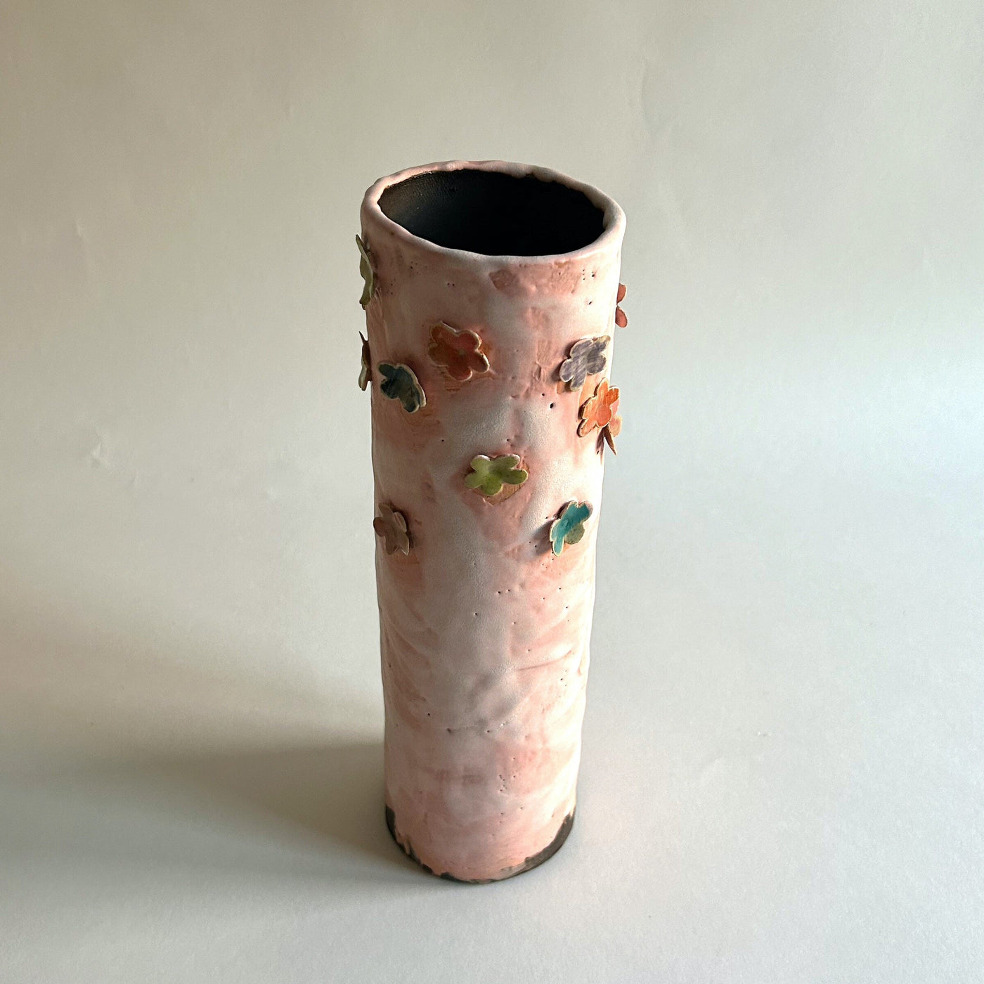 Tall Pink Vase with Flowers