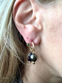 Double Pearl Charm Earrings on Peek-A-Boo Hoops