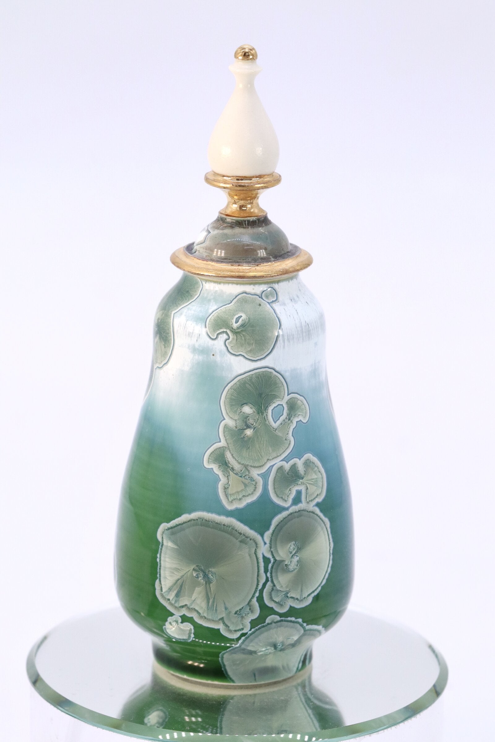 Miniature Crystalline Green and Gold Jar