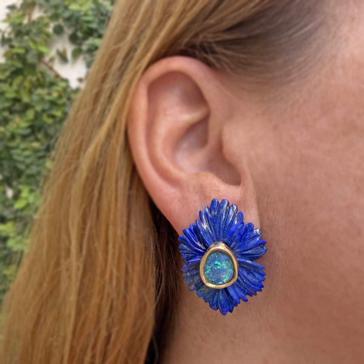 Treasure Chest Lapis & Opal Flower Earrings