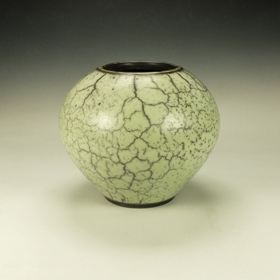 Round Green Naked Raku Pottery