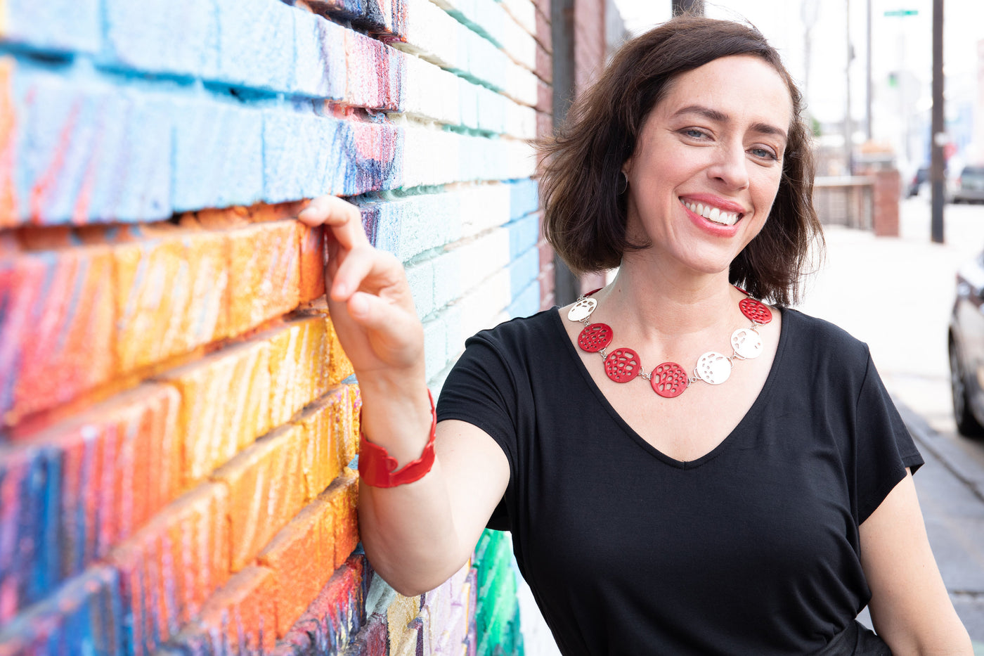 Red & Silver Circles Necklace