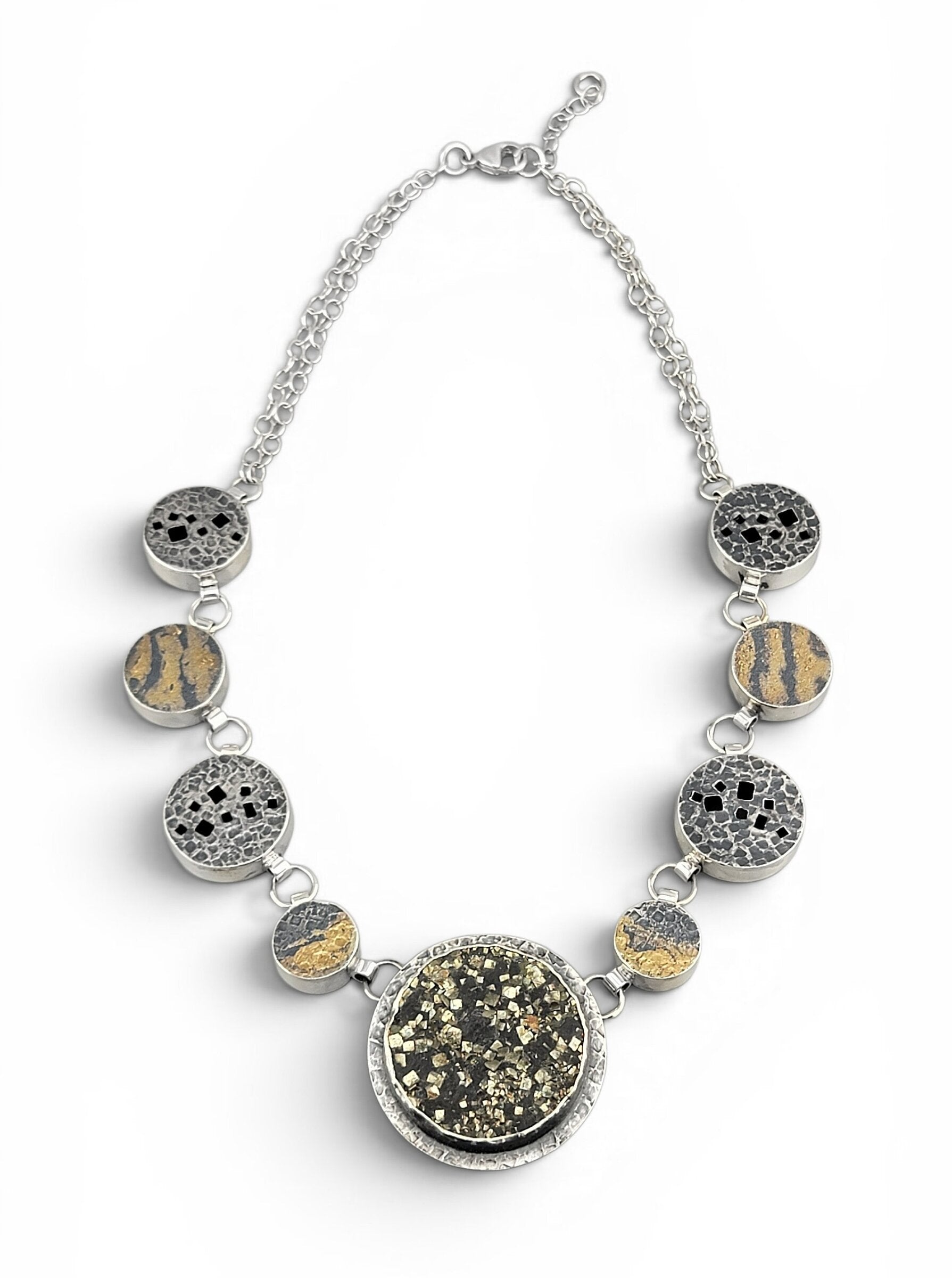 Pyrite & Gold Accent Hollow Necklace