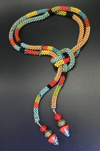 Color Block Bead Crochet Lariat Necklace