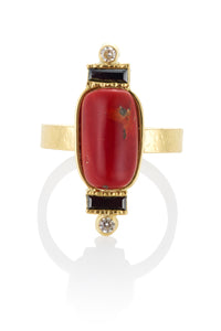 Black Diamond and Coral Ring