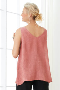 sunset, back view, v-neck worn in front