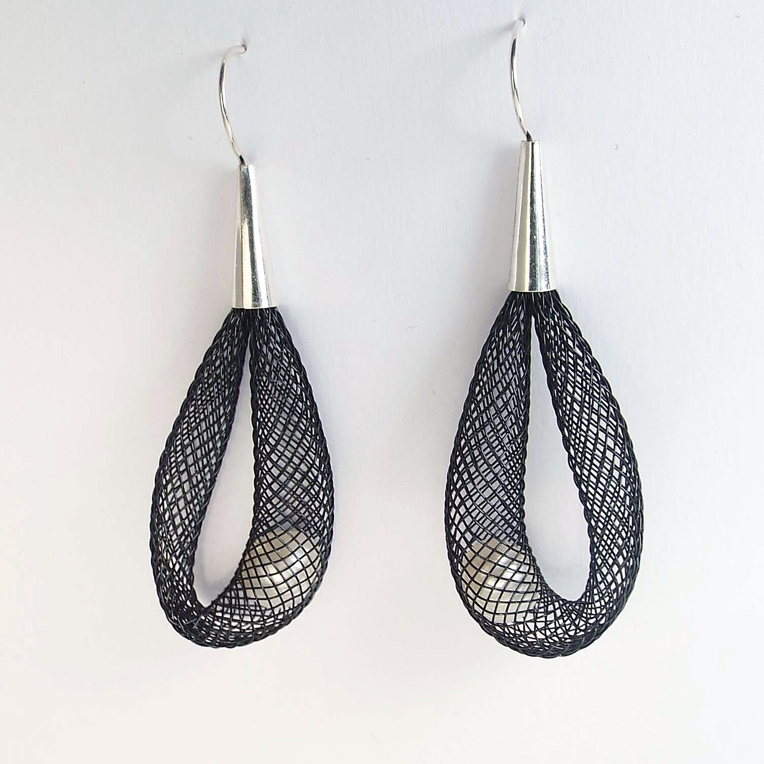 Pearls in Net Earrings