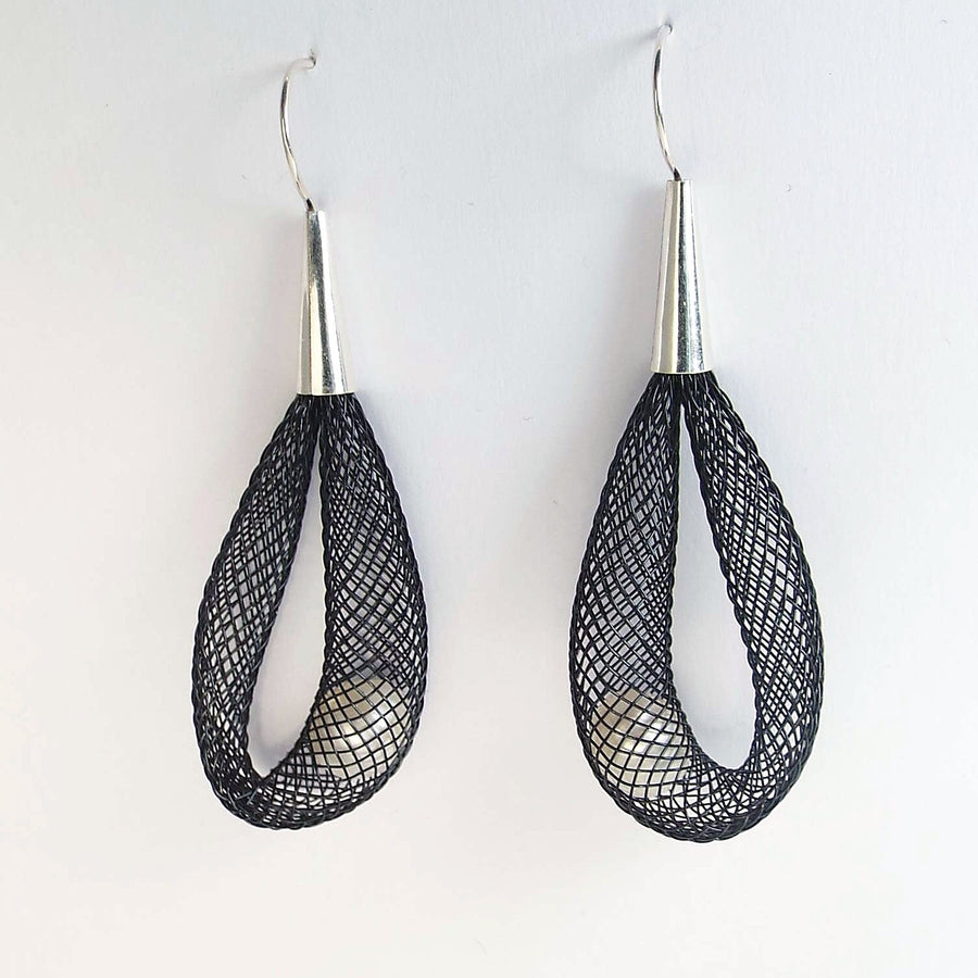 Pearls in Net Earrings