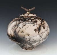 Horsehair Raku Stoneware Jar with Driftwood