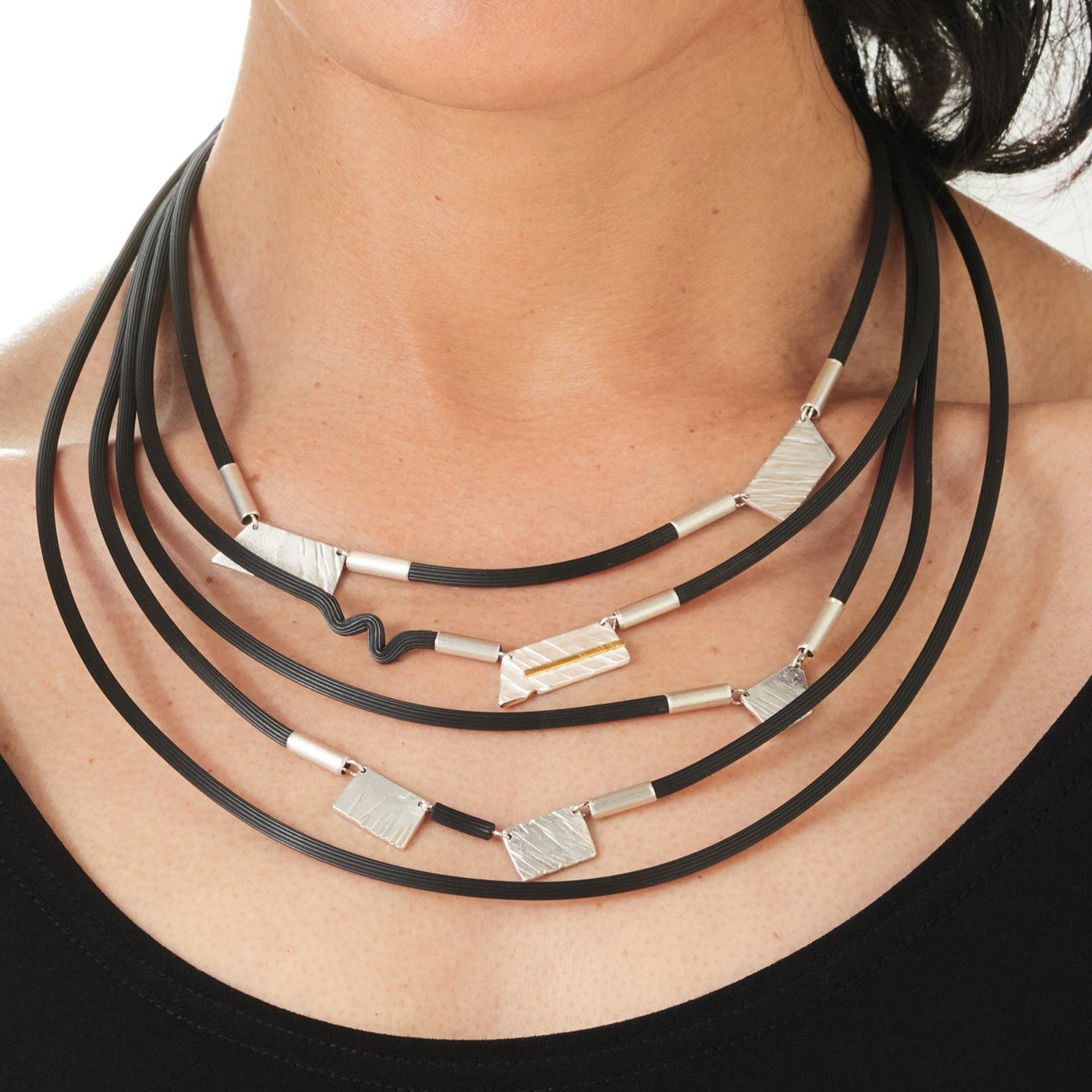 Silver Cascade of Textures Necklace