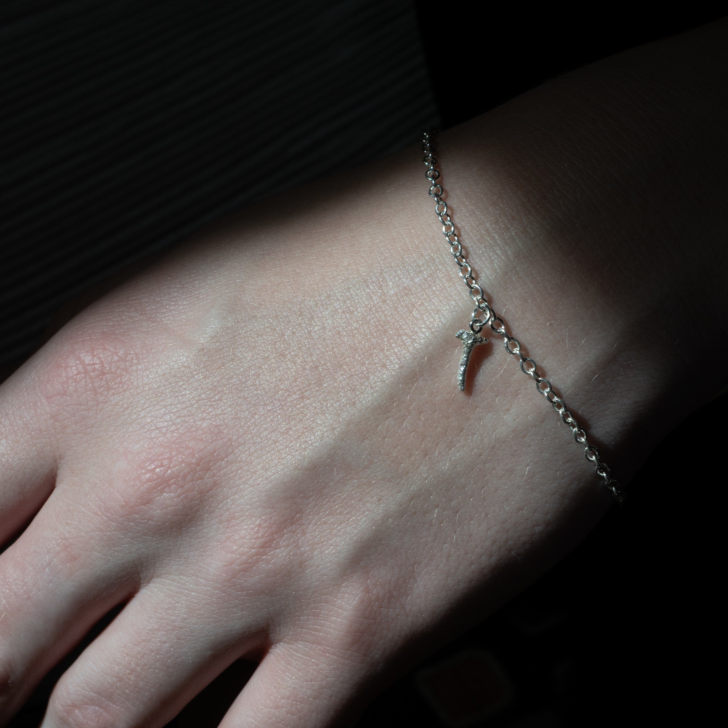Coral Charm in Bright Silver on Model, chain not included with charm
